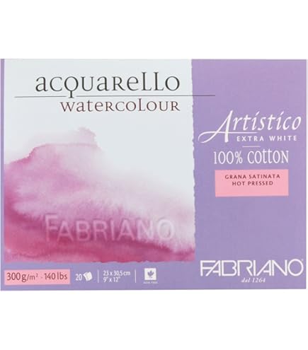 Fabriano Artistico Acquarello 20 feuilles de carton aquarelle 300 g/m² Blanc naturel satiné 18 x 26 cm