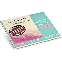Fabriano Artistico Acquarello 19002330 Watercolour Peinture Blanc naturel satiné 23 x 30,5 cm 20 feuilles 300 g/m² Papier aquarelle haut de gamme 4 faces encollé Blanc