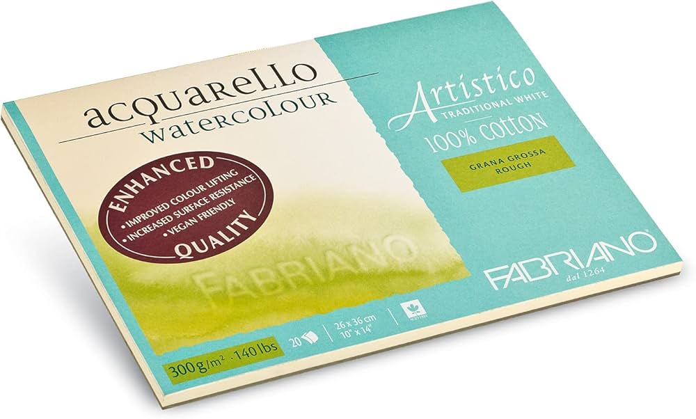 Fabriano Artistico Acquarello 19022636 Watercolour Bloc de 20 feuilles de carton aquarelle 300 g/m² Blanc naturel