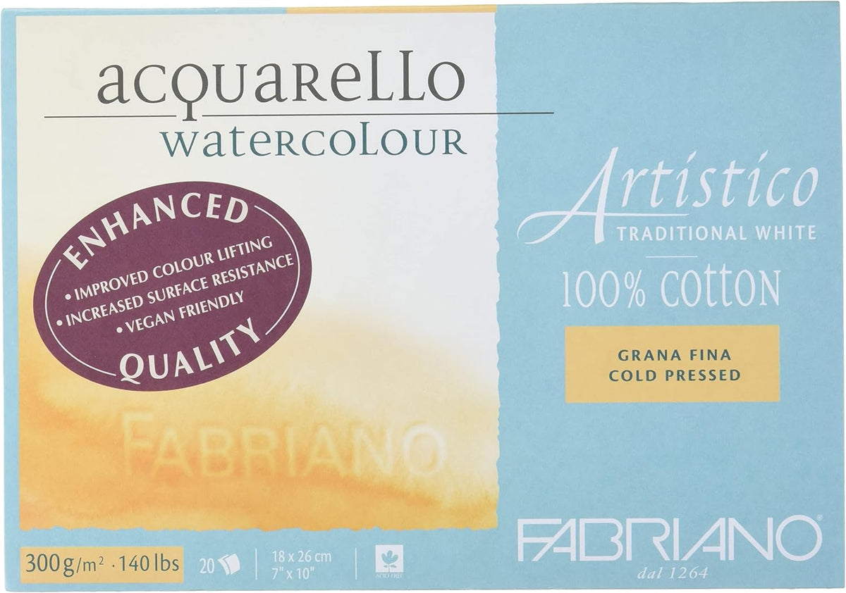 Fabriano Artistico Acquarello 19011826 Watercolour Papier blanc naturel à grain fin pressé froid 20 feuilles 300 g/m²