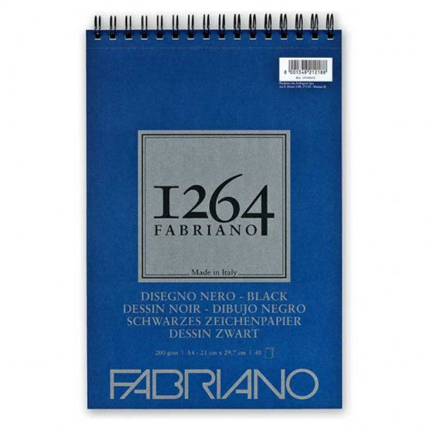 Bloc Fabriano 1264 Black Drawing A4 – 40 feuilles – Spirale – 200 g/m²