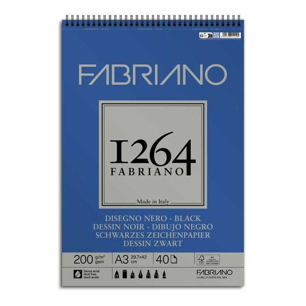 Bloc Fabriano 1264 Black Drawing A3 – 40 feuilles – Spirale – 200 g/m²