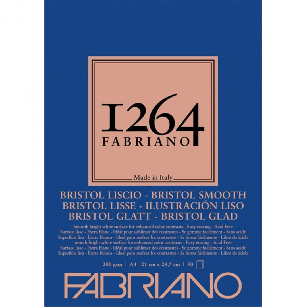 Bloc Fabriano 1264 Bristol A4 – 50 feuilles – Collé sur le court côté – 200 g/m²