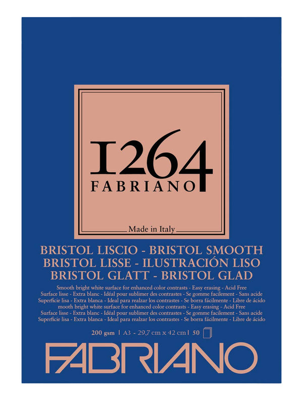 Bloc Fabriano 1264 Bristol A3 200 g/m², 50 feuilles, collé (1 côté)