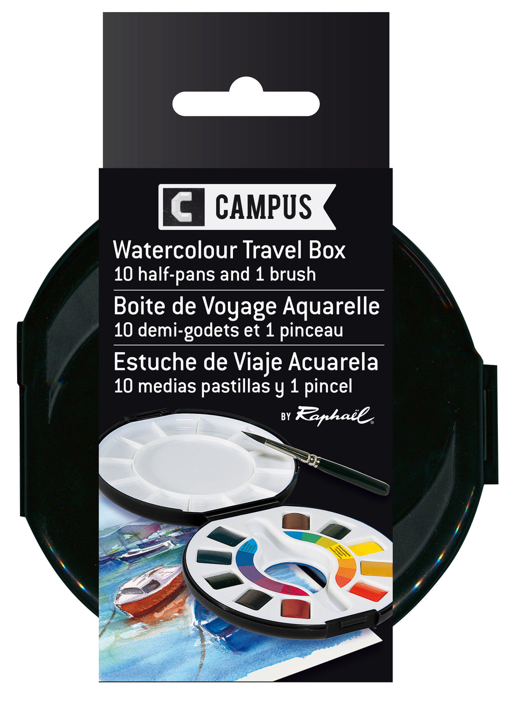 Set Aquarelle Campus Voyage 10 Demi-godets + 1 pinceau - CAMPUS