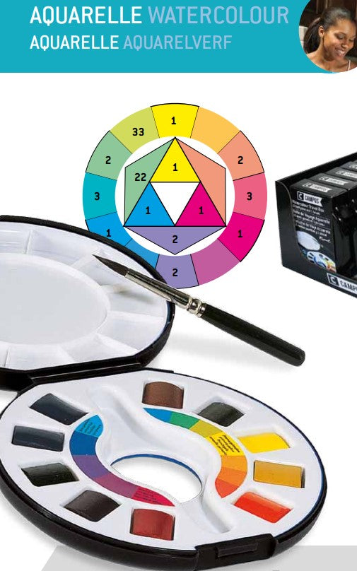 Set Aquarelle Campus Voyage 10 Demi-godets + 1 pinceau - CAMPUS