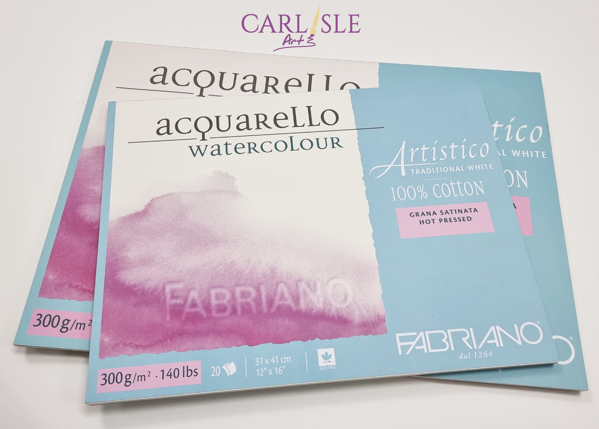 Fabriano Artistico Acquarello Watercolour Extra Blanc Grain épais 26 x 36 cm 20 Feuilles 300 g/m² Carton Aquarelle de qualité supérieure avec 4 côtés encollés
