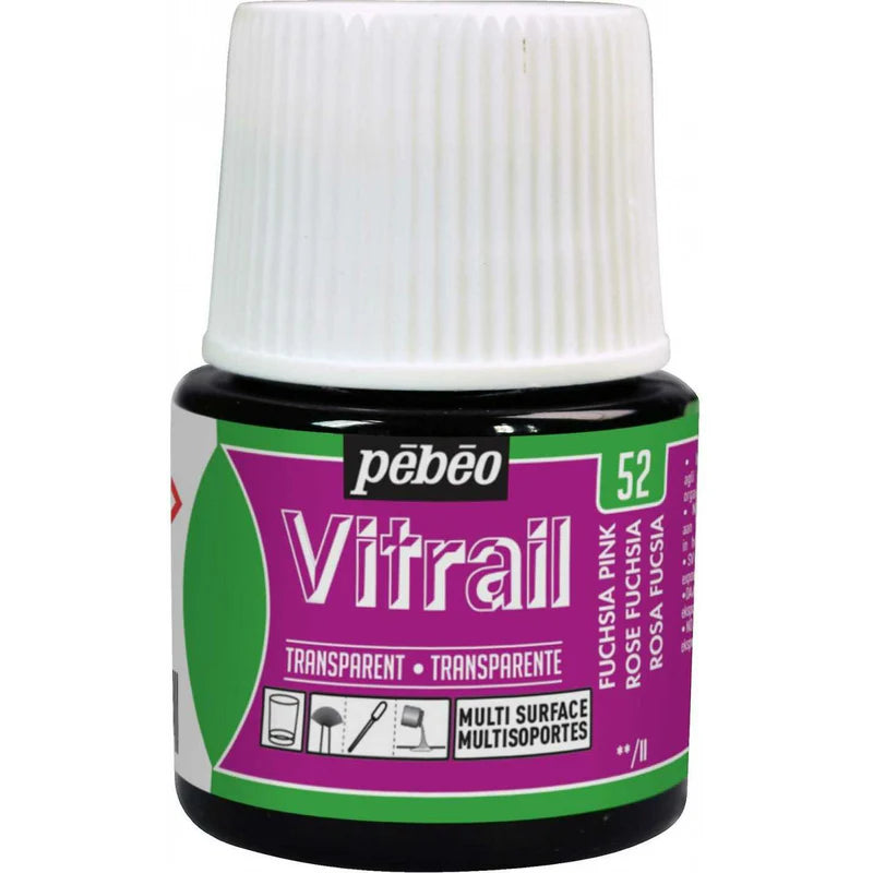 Partagez ce produit    Pebeo PEINTURE SUR VERRE VITRAIL TRANSPARENT 45 ML - 52 ROSE FUSCHIA