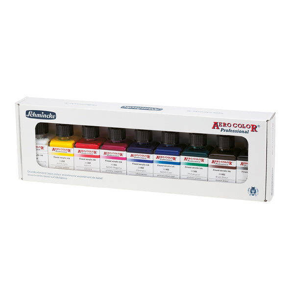 Coffret Aerocolor (9 x 28ml) - Aerocolor Finest Acrylic Ink by SCHMINCKE)