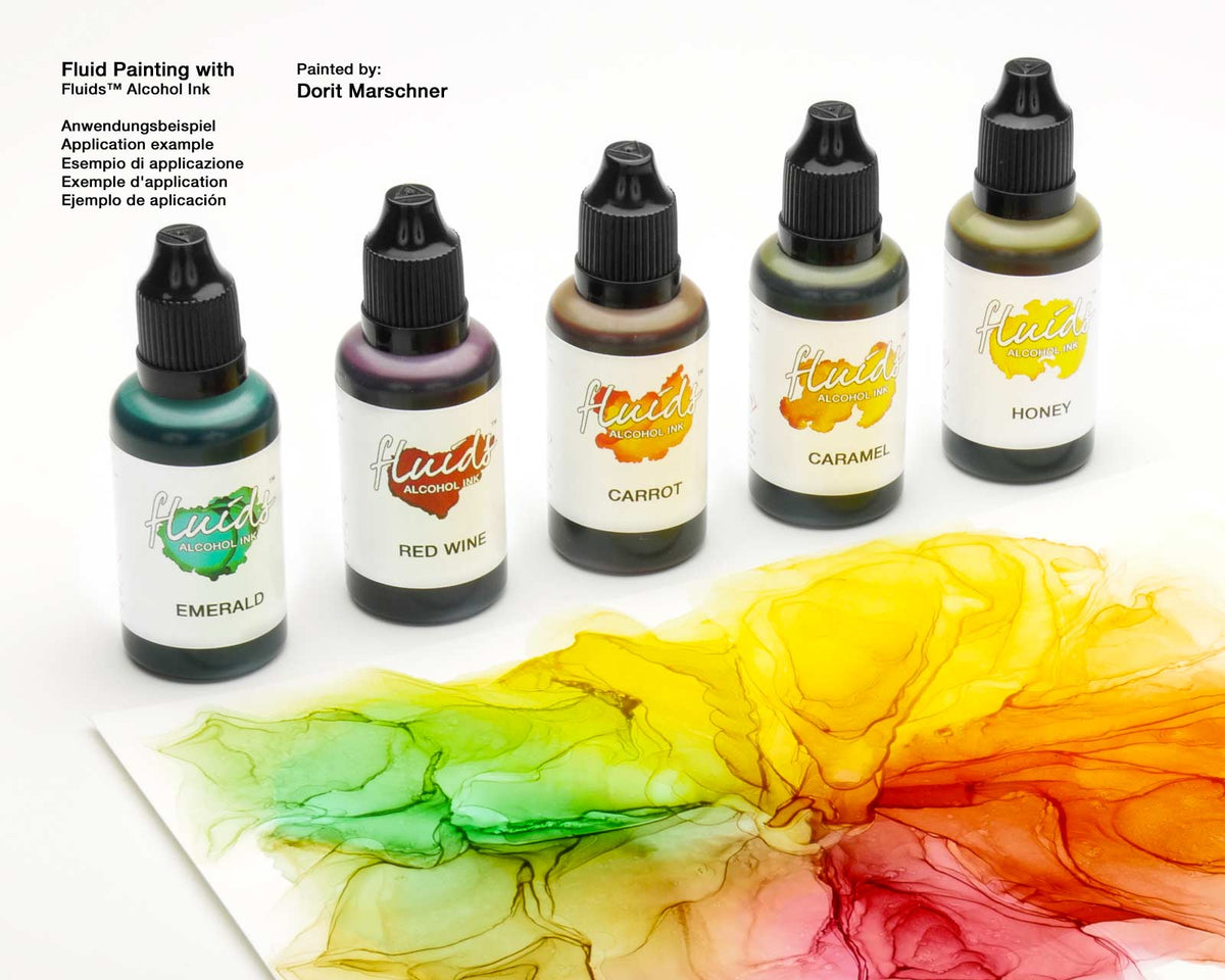 Alcohol Ink Complete Set LEAVES, 5 x 30 ml et accessoires