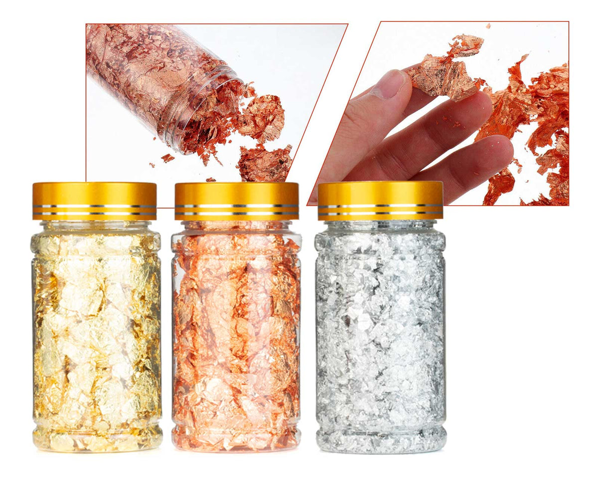 Gold Flakes Metallics Set de 3 pots (résine époxy, l'art de l'encre à l'alcool)