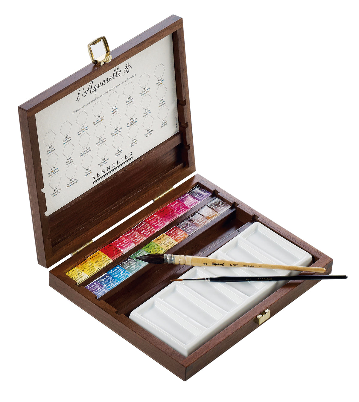 Boite en bois noyer Aquarelle Extra-fine - 24 Demi-godets + 2 pinceaux