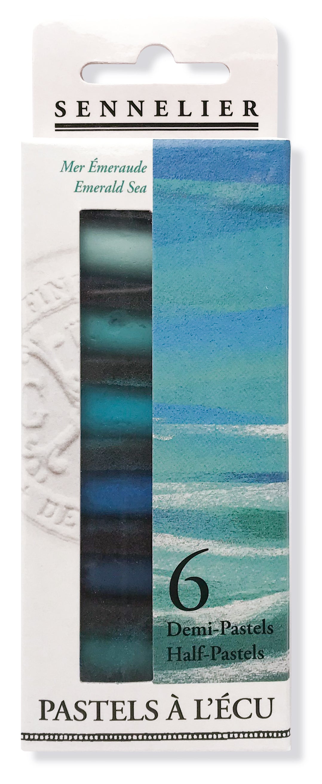 Étui 6 x 1/2 pastels à l'écu - Mer Emeraude