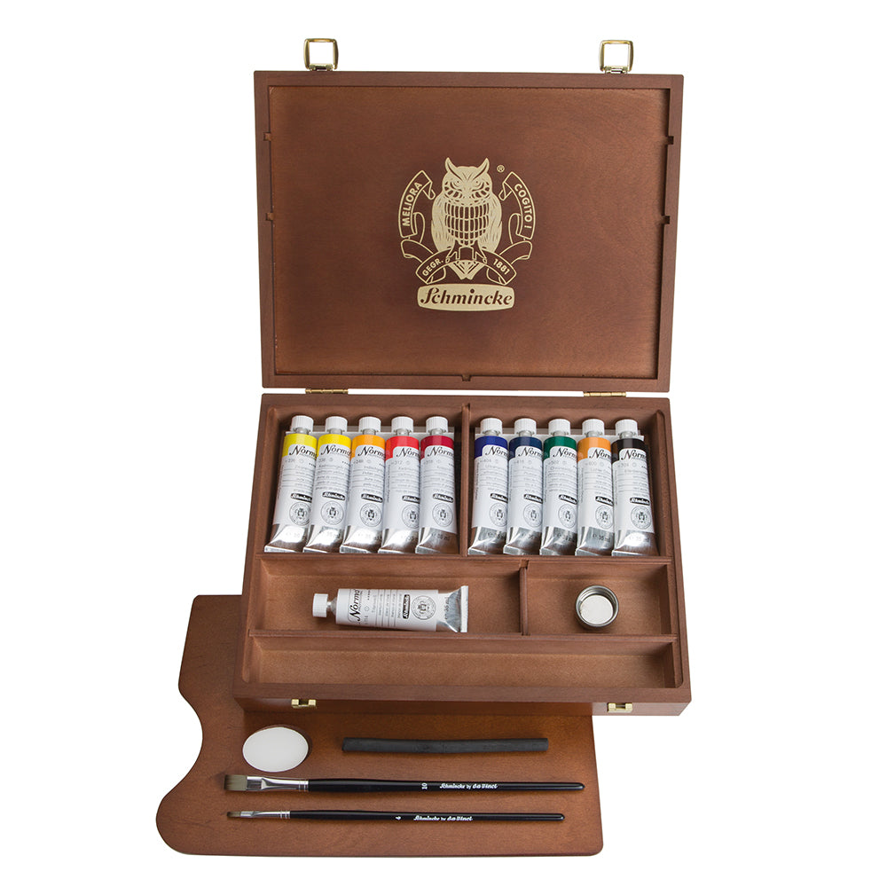 Coffret Luxe en Bois NORMA Huile EXTRA-FINE 11 x 35ml + Pinceaux Da Vinci + accessoires